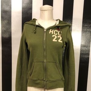 Hollister Olive Green Zip Up Hoodie Medium